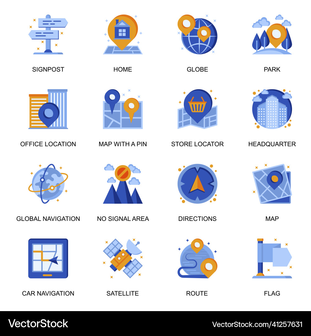 Navigation system icons set in flat style Navigation system icons set in flat style vector image