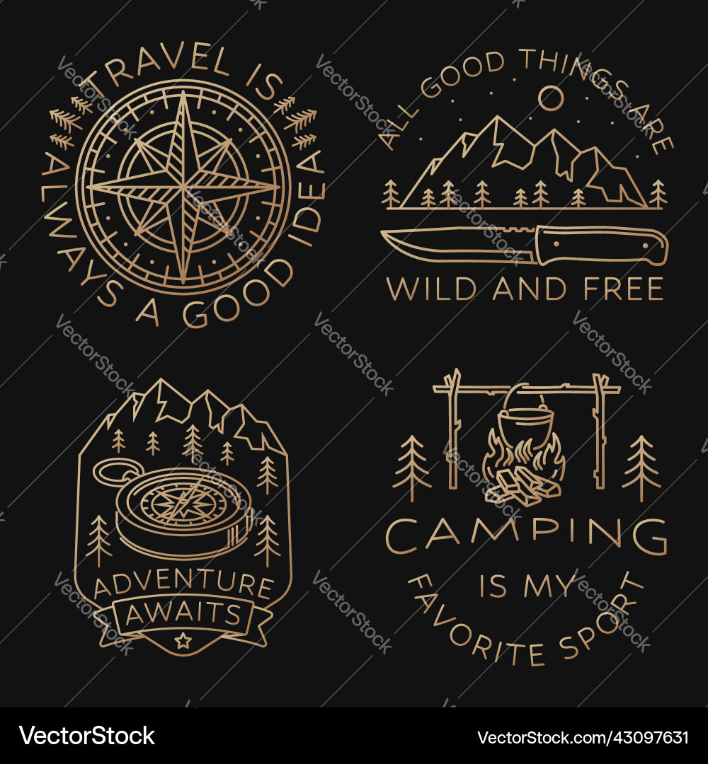 Set of camping badges patches Set of camping badges patches vector image