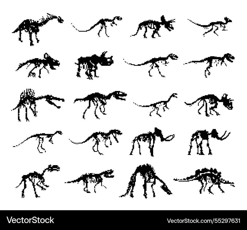 Set pixels skeletons of dinosaurs Vector Image