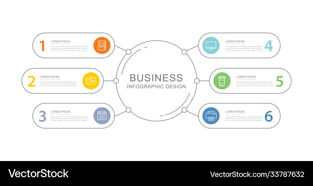 6 data infographics tab index template with thin 6 data infographics tab index template with thin vector image