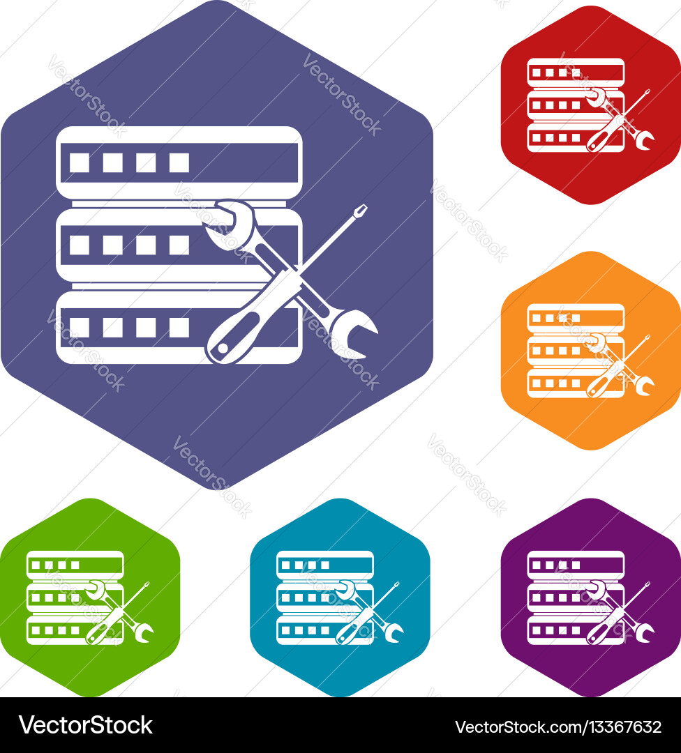 Database with screwdriver and spanner icons set Vector Image
