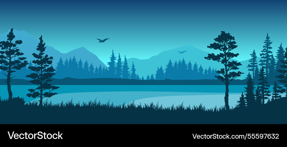 Evening calm on a serene lake with mountains Evening calm on a serene lake with mountains vector image