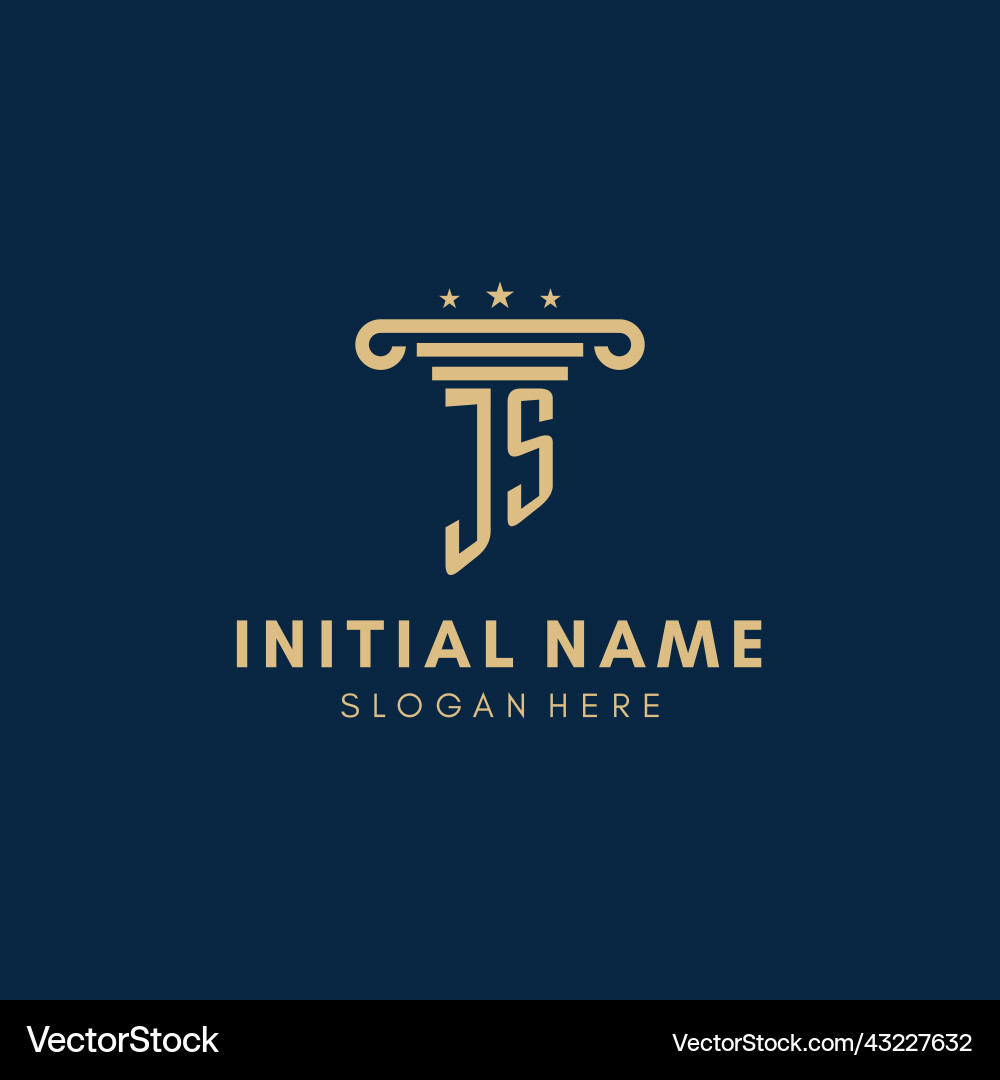 Js monogram initial logo with pillar and stars Js monogram initial logo with pillar and stars Vector Image