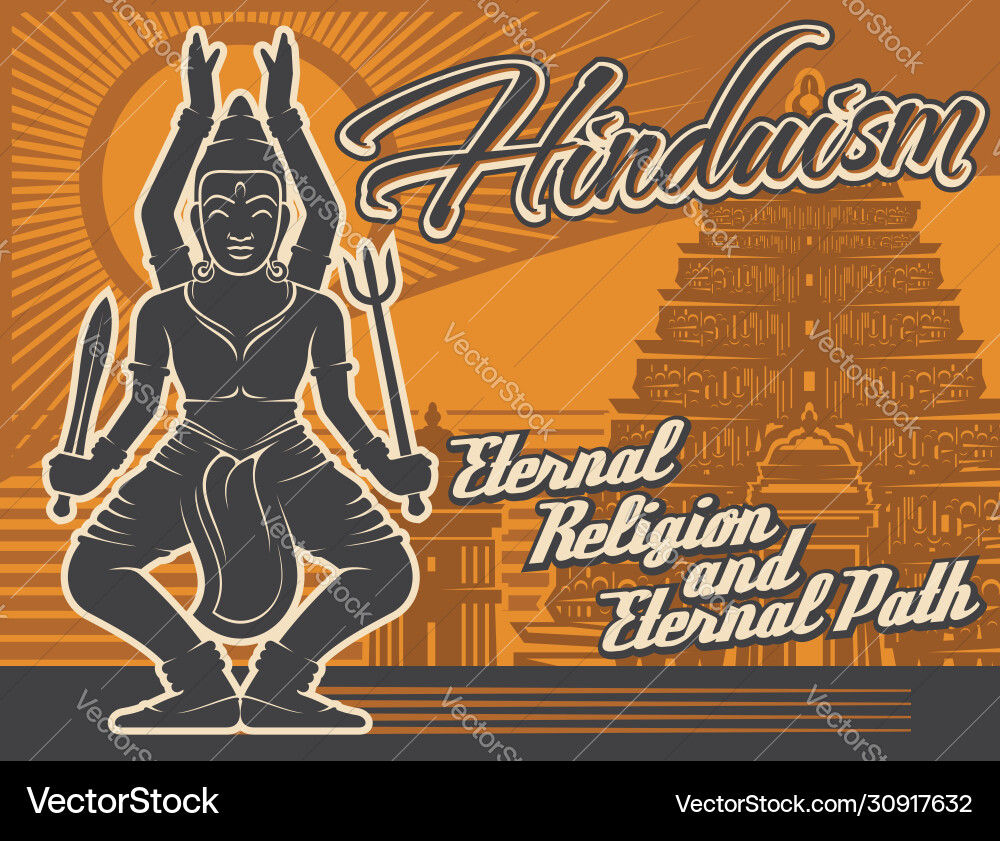 Retro poster hinduism religion shiva deity god vector image