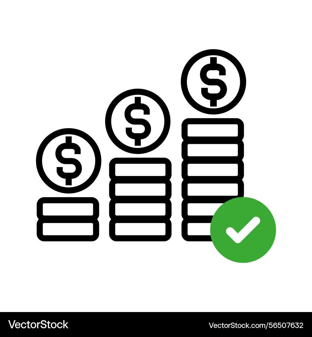 Stack of coin and checkmark icon vector image