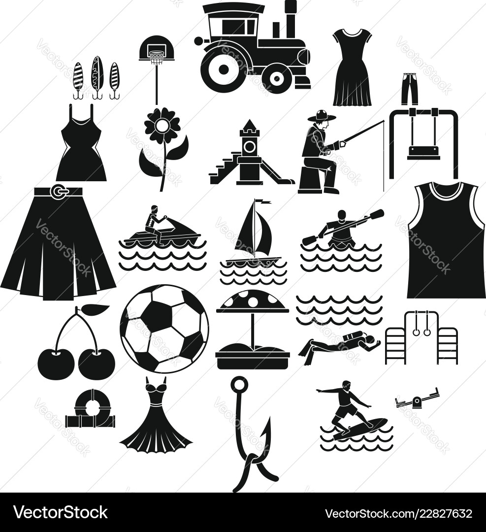 Summer-tree icons set simple style Summer-tree icons set simple style vector image