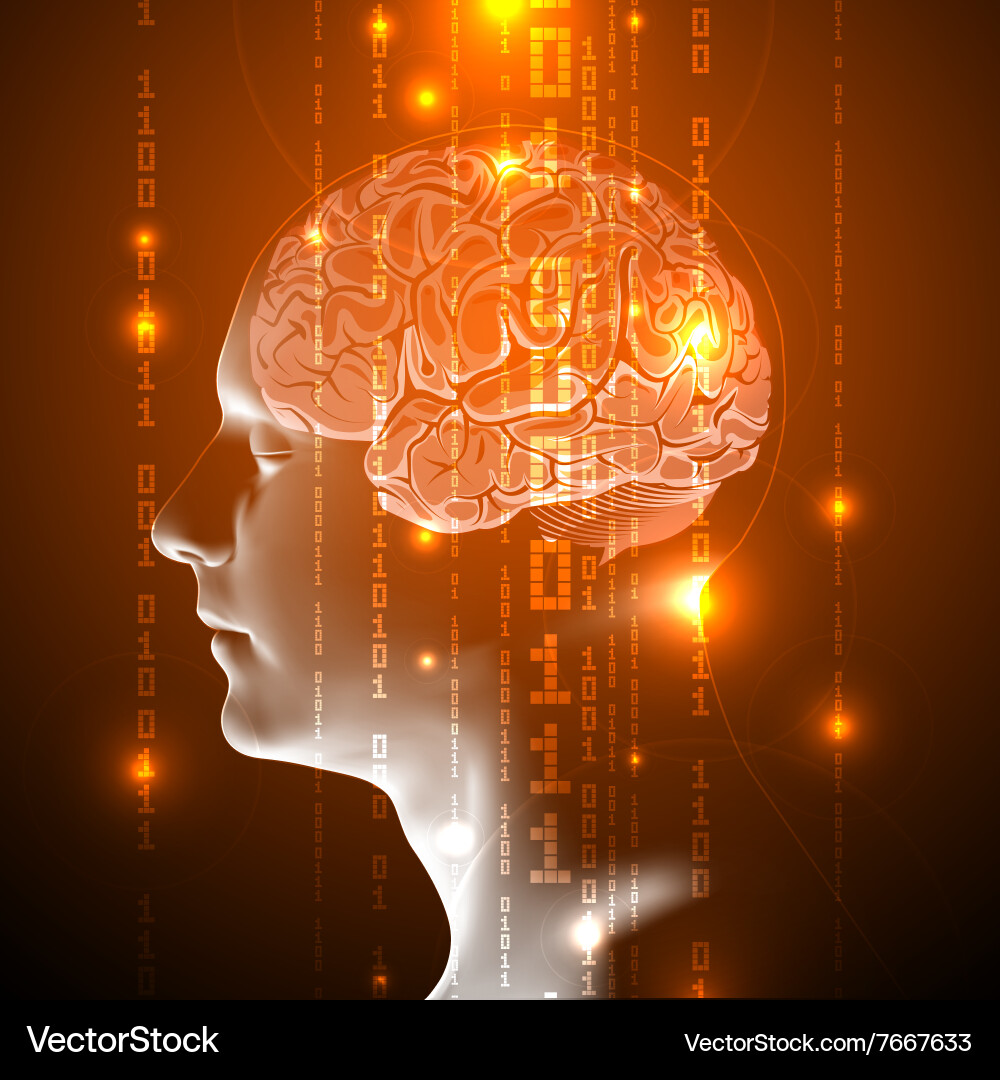 Active Human Brain with Binary Code vector image