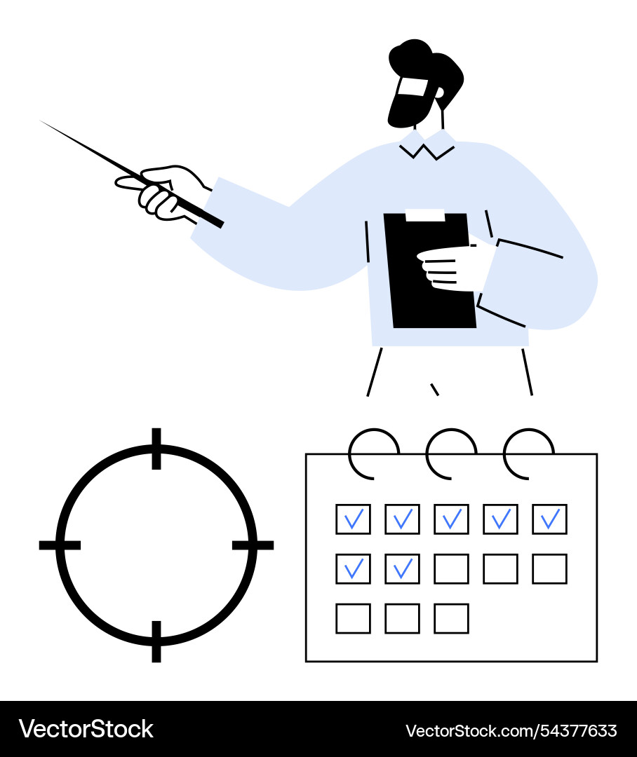 Businessman with clipboard and pointer targeting Businessman with clipboard and pointer targeting vector image