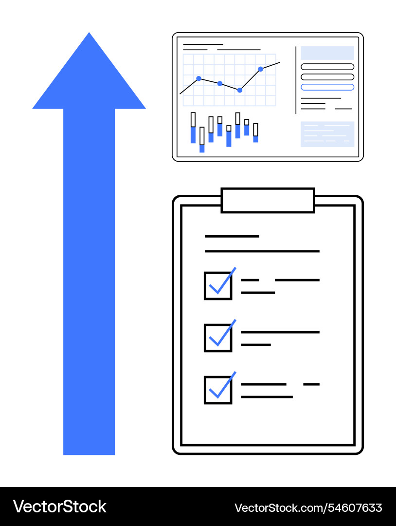 Growth indicator arrow with checklist and data Growth indicator arrow with checklist and data vector image