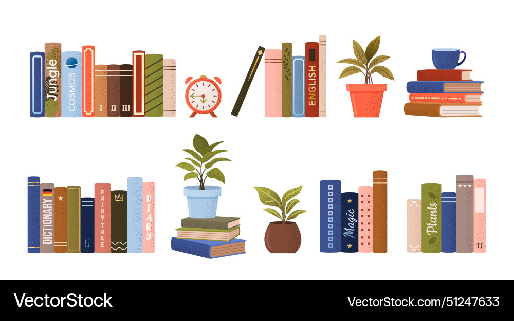 Isolated stack and piles of various books Vector Image