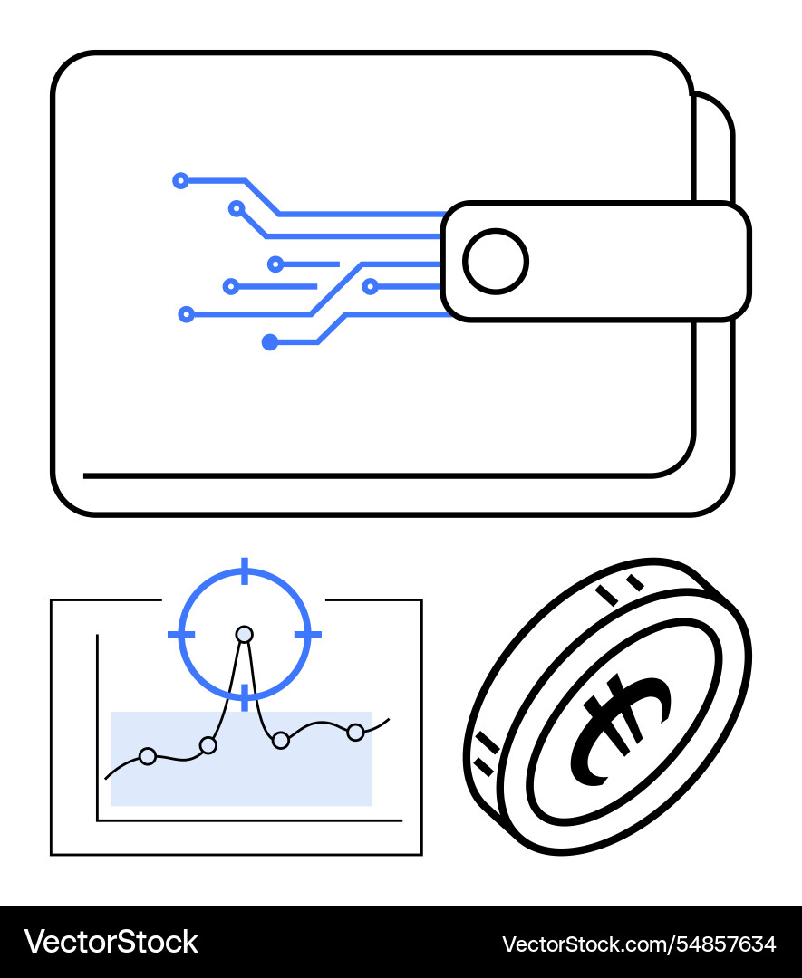 Digital wallet with cryptocurrency circuits data Digital wallet with cryptocurrency circuits data vector image