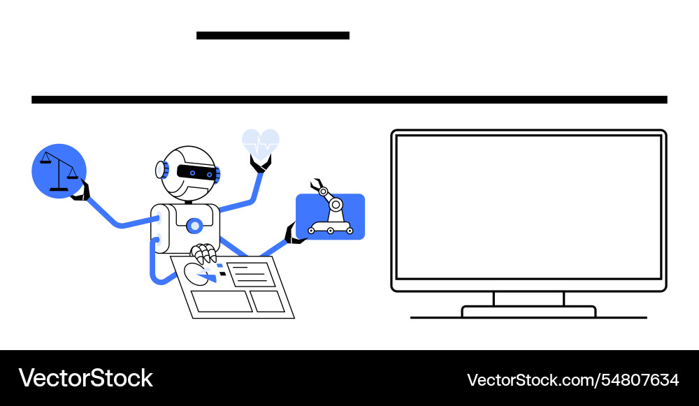Robot multitasking with various futuristic Vector Image