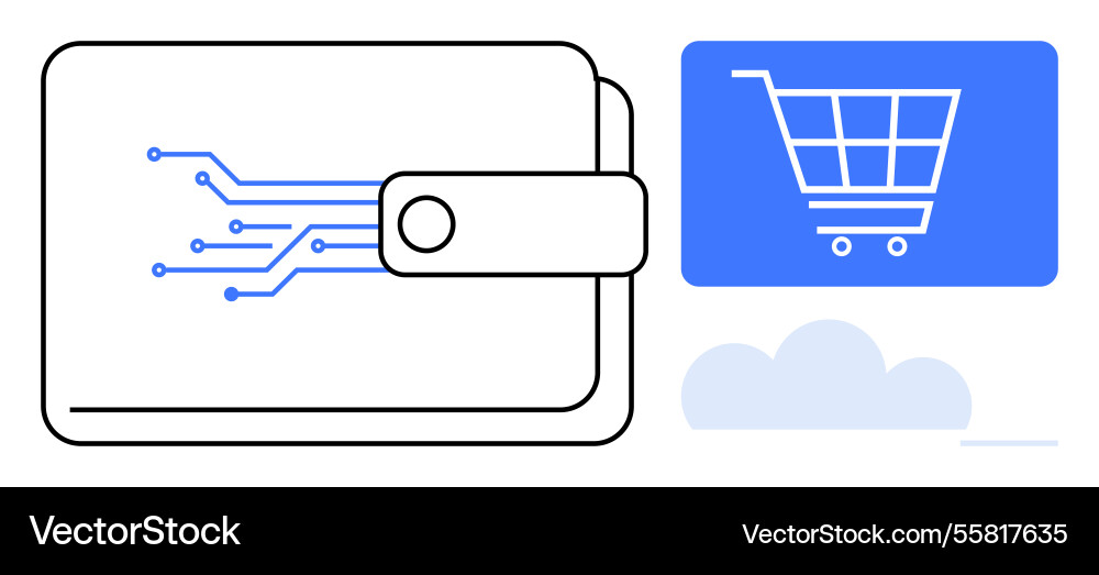 Digital wallet with circuitry design and shopping Digital wallet with circuitry design and shopping vector image
