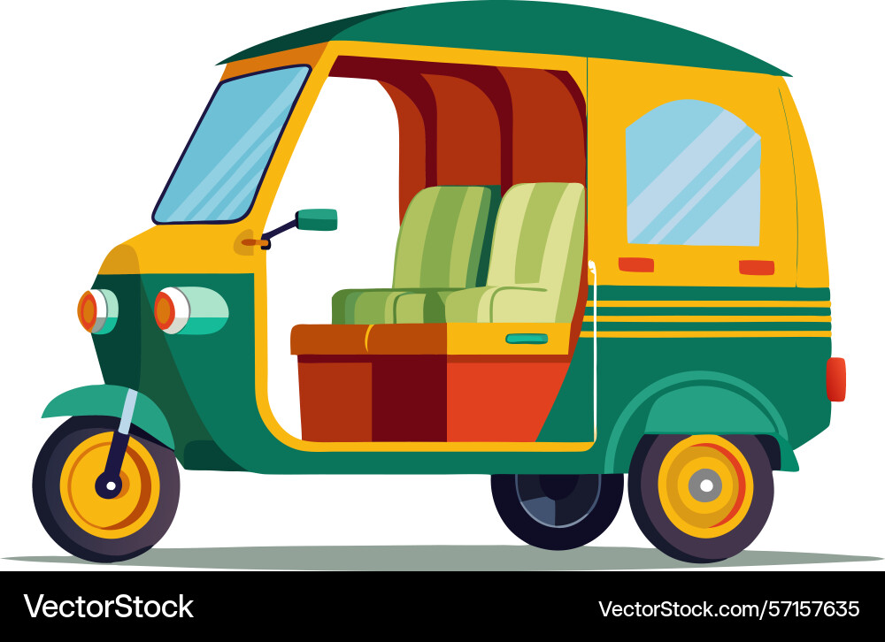 Man standing next to a colorful auto rickshaw Man standing next to a colorful auto rickshaw Vector Image