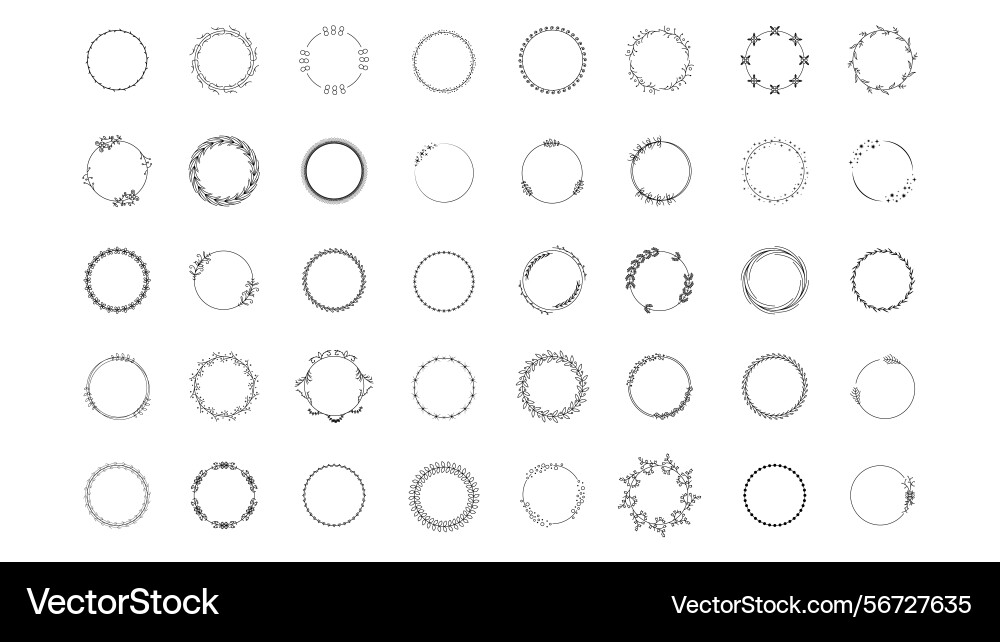 Set abstract collection black simple round frame Set abstract collection black simple round frame Vector Image
