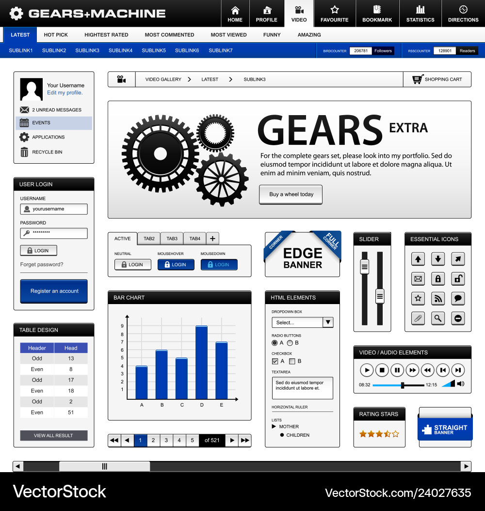 Web design element template a complete set Web design element template a complete set vector image