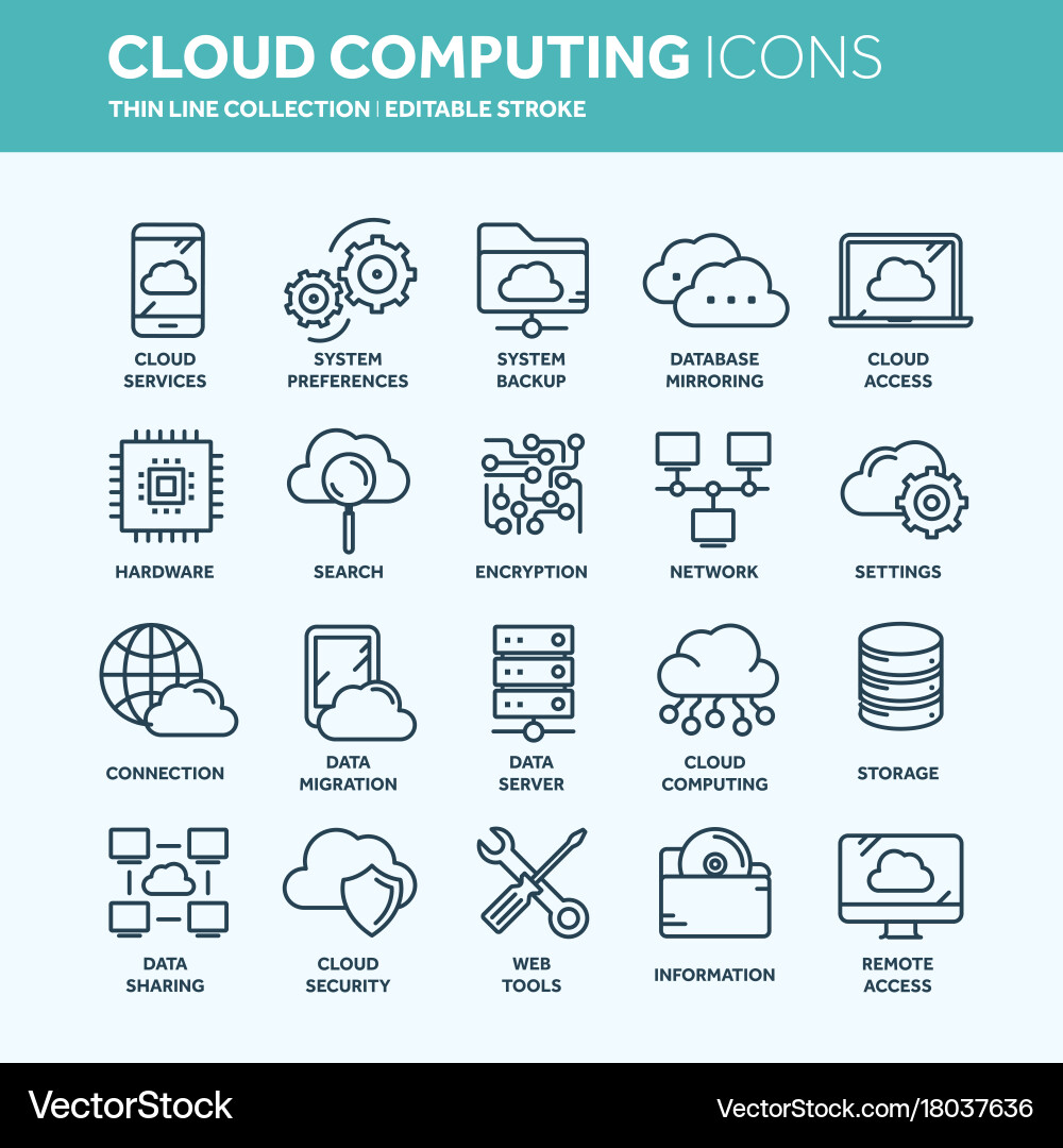 Cloud Computing Icons - Daten und Sicherheit Vektorbild
