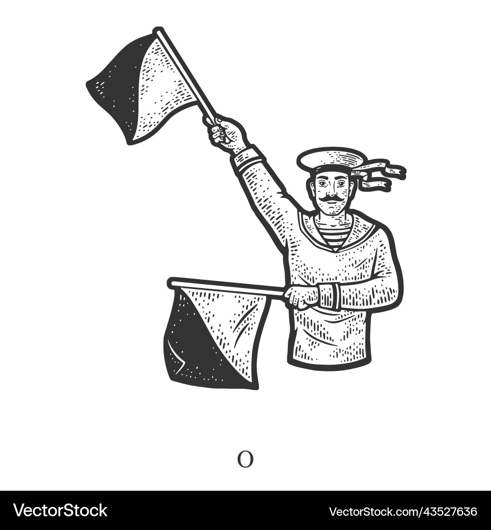 Flag semaphore letter o sketch vector image