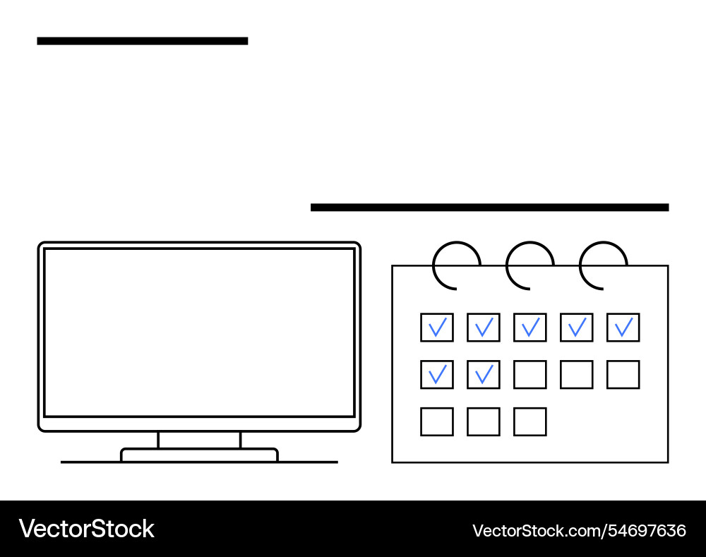 Office setup with computer monitor and calendar Office setup with computer monitor and calendar Vector Image
