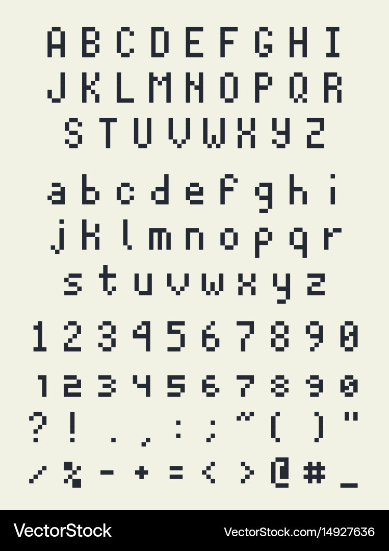 Pixel font alphabet letters and numbers retro vector image