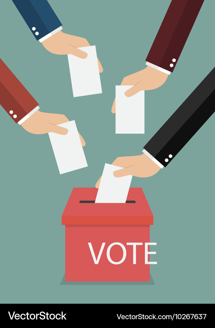 Businessmen putting papers in the ballot box vector image