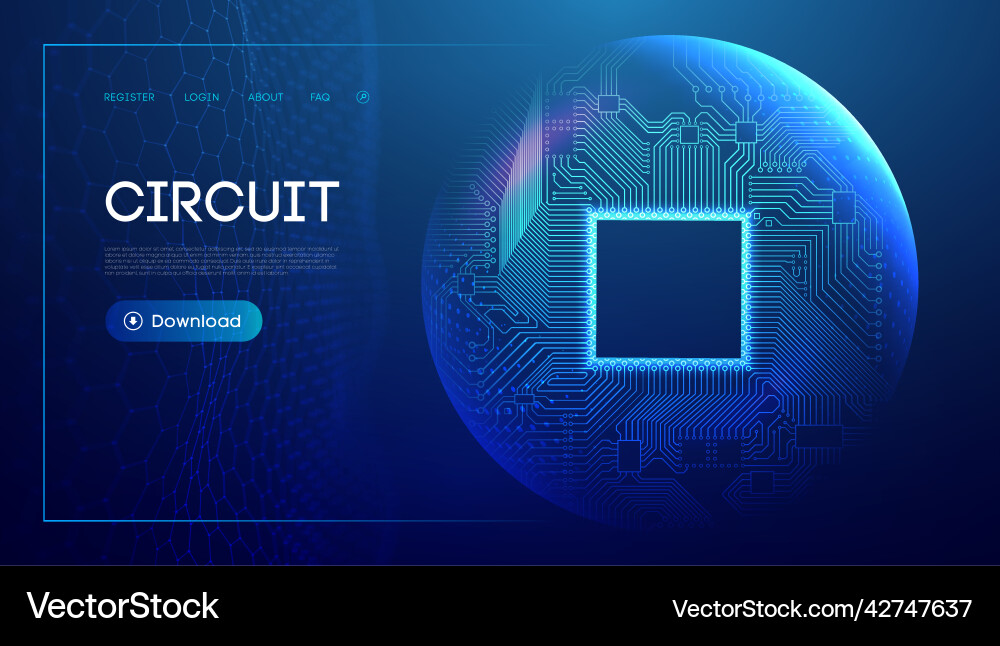 Electronic circuit board in sphere shield blue Electronic circuit board in sphere shield blue vector image
