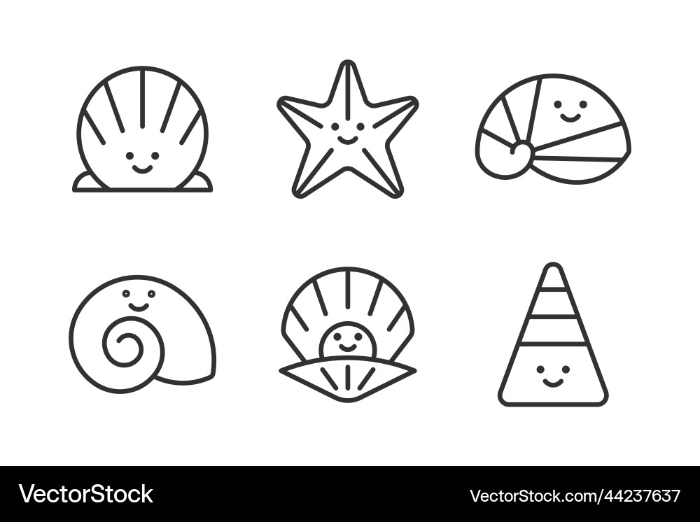 Seashell line icon set cute shells collection Vector Image