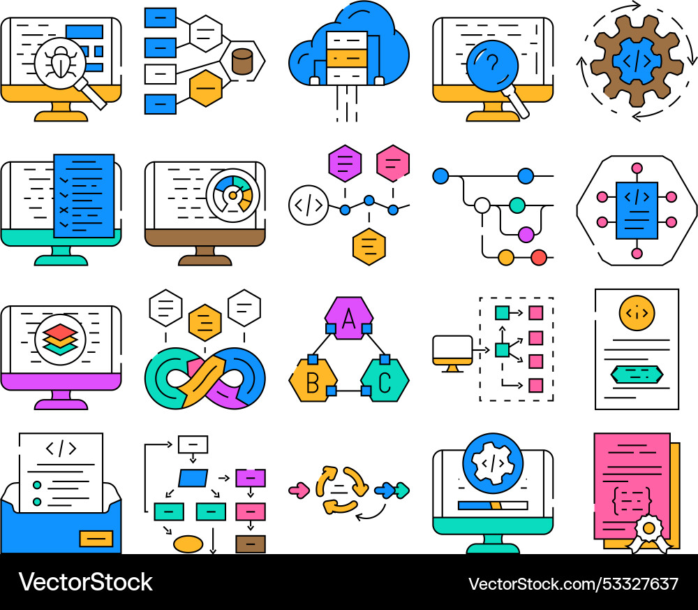 Software compute engineer icons set Software compute engineer icons set vector image
