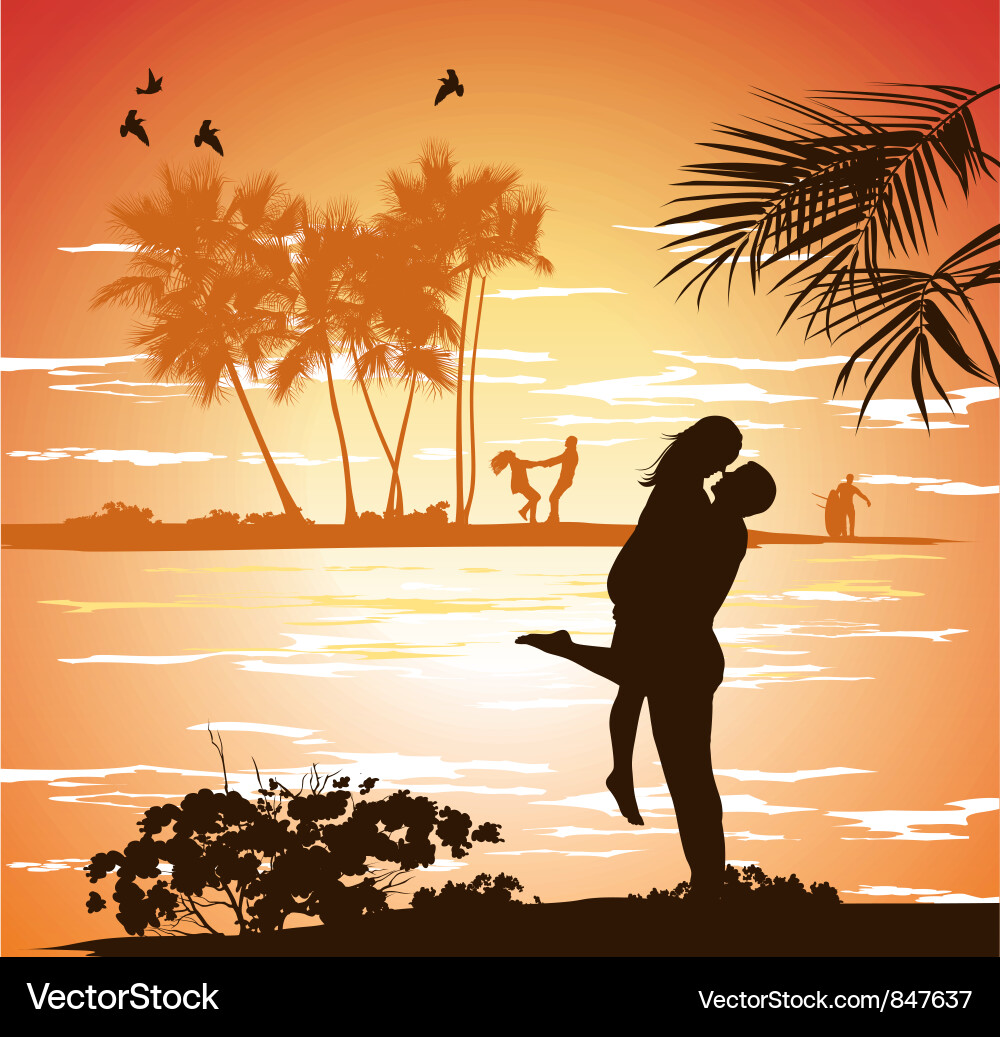 Sunset Beach Embrace Vector Image