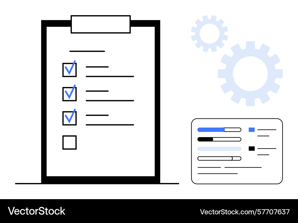 Task checklist with gear icons and progress Task checklist with gear icons and progress vector image