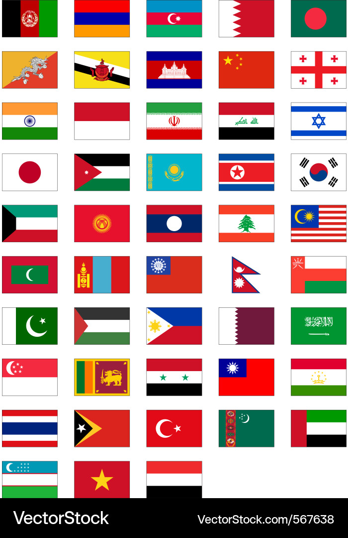 Asian National Flags Collection vector image