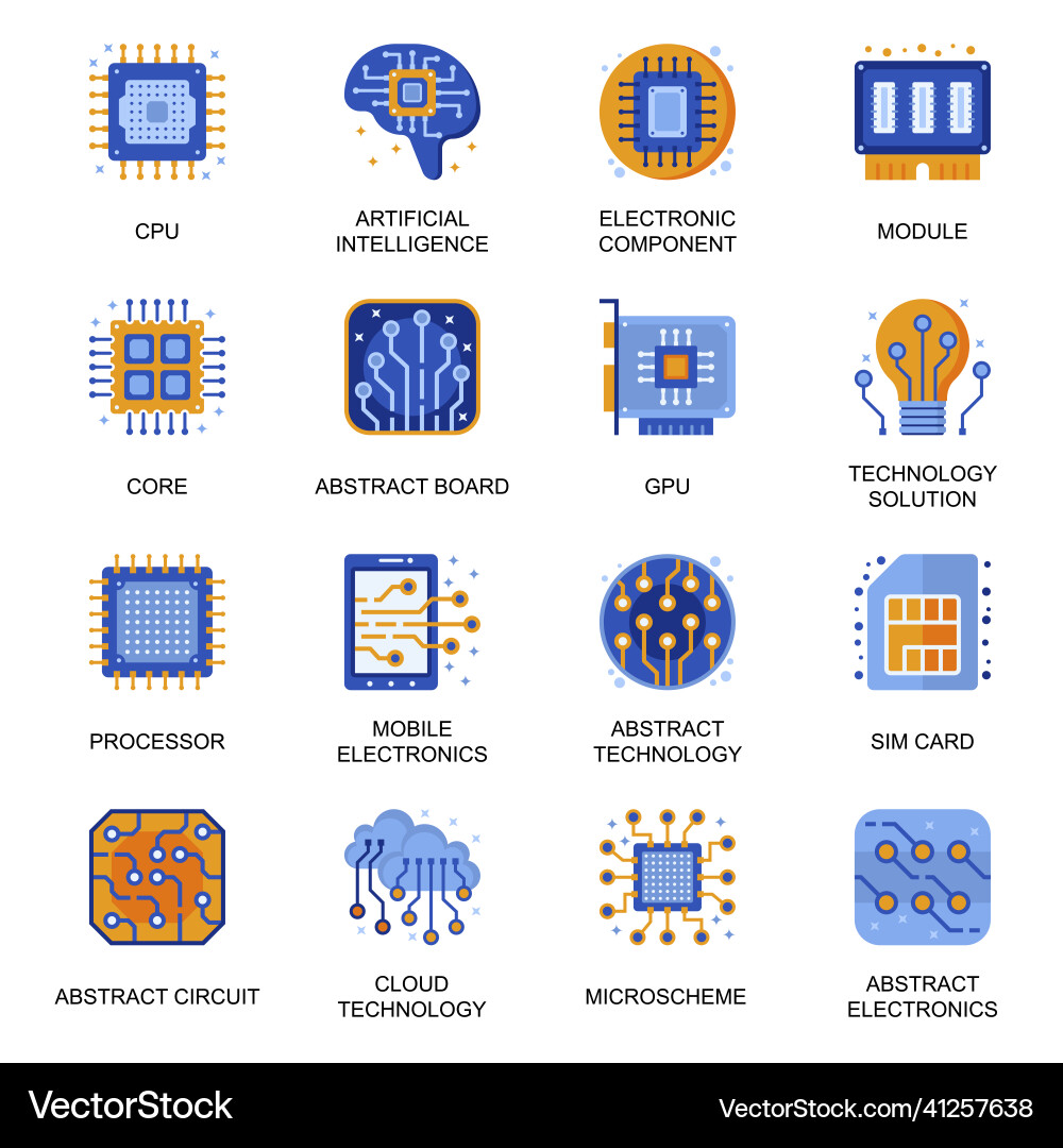 Electronics icons set in flat style artificial Electronics icons set in flat style artificial vector image