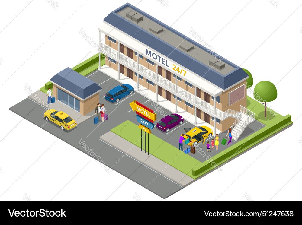 Isometric motel or hotel building modern vector image