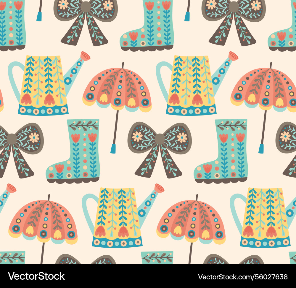 Seamless pattern with spring elements in boho styl vector image