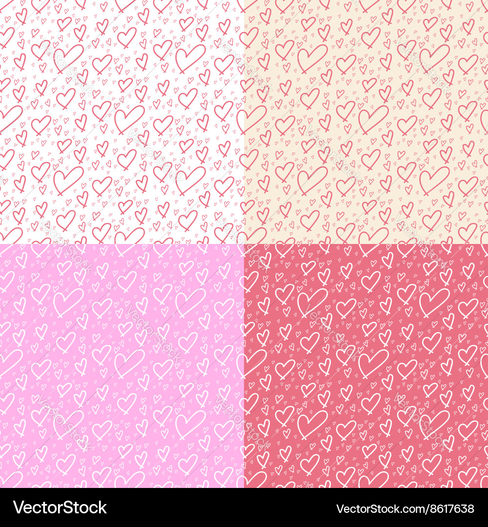Set of seamless patterns with hearts vector image