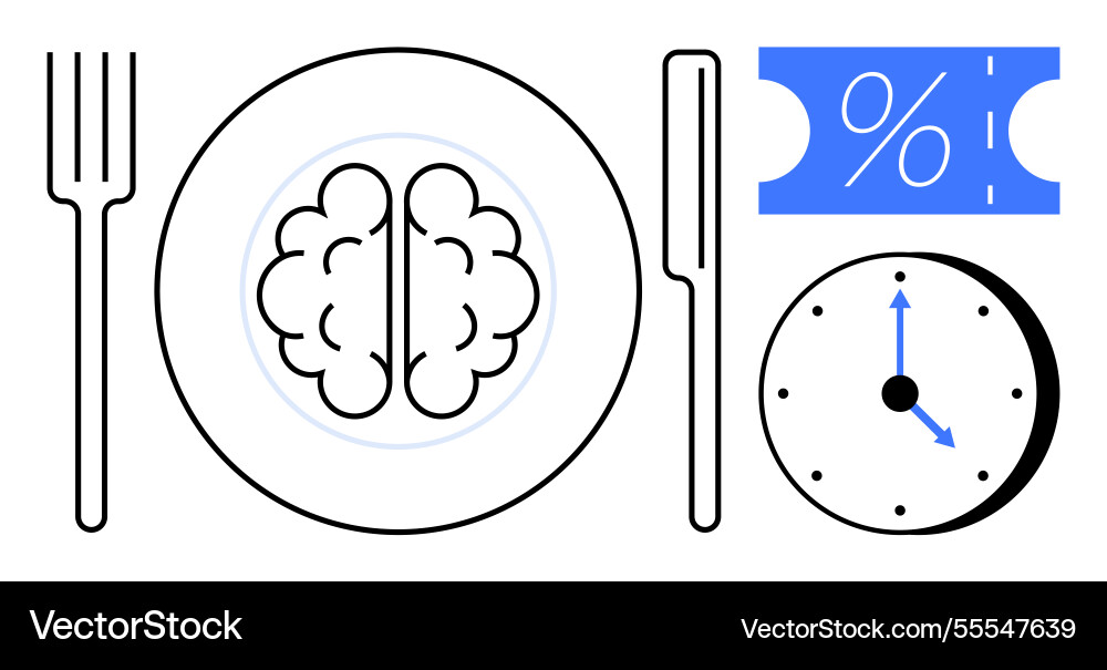 Brain on plate with fork knife clock Brain on plate with fork knife clock vector image