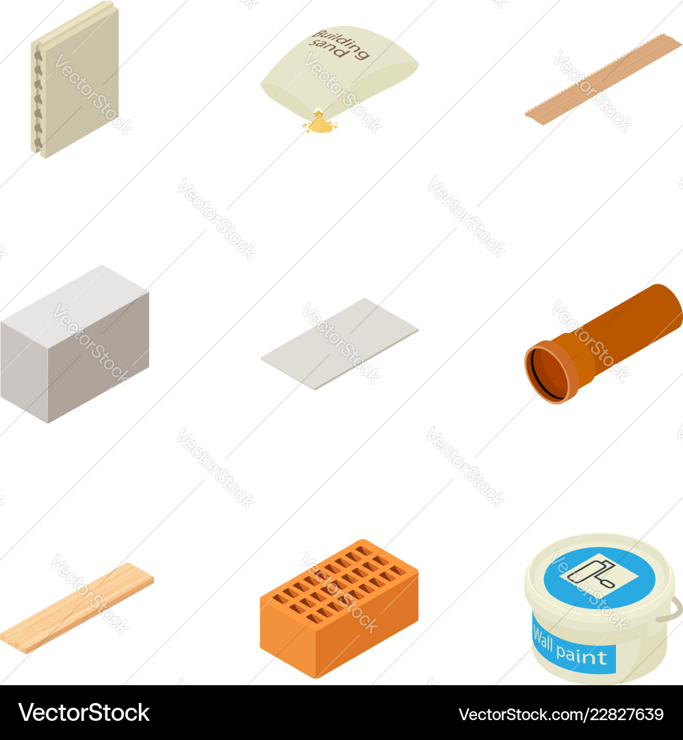 Engineering material icons set isometric style Engineering material icons set isometric style Vector Image