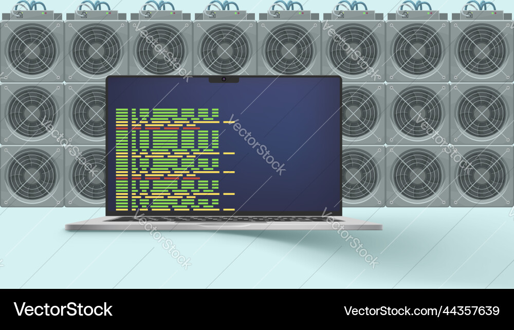 Laptop with mining os and asic computers Laptop with mining os and asic computers vector image