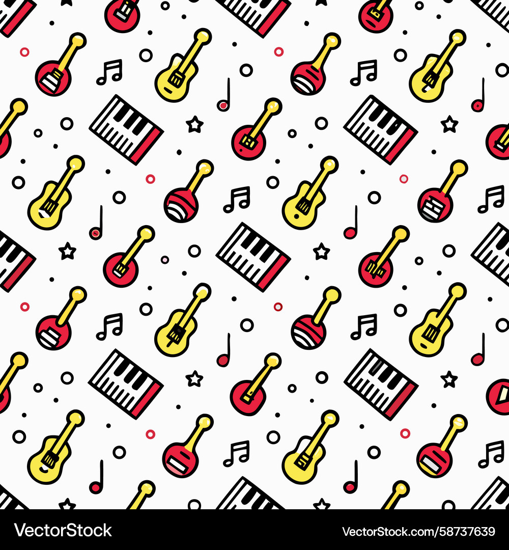 Musical Instruments and Notes Pattern Vector Image