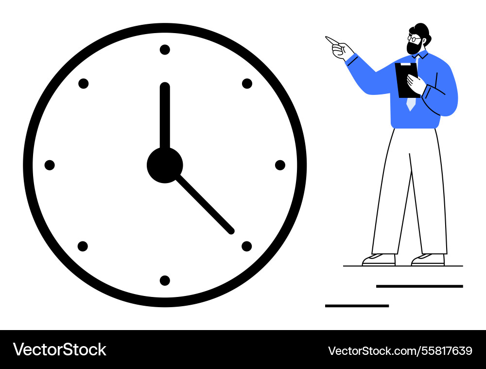 Professional pointing at a large clock Vector Image