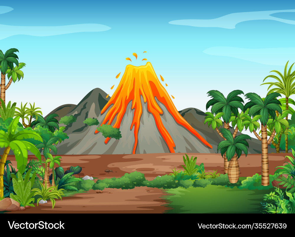 Volcanic Eruption Landscape Royalty Free Vector Image