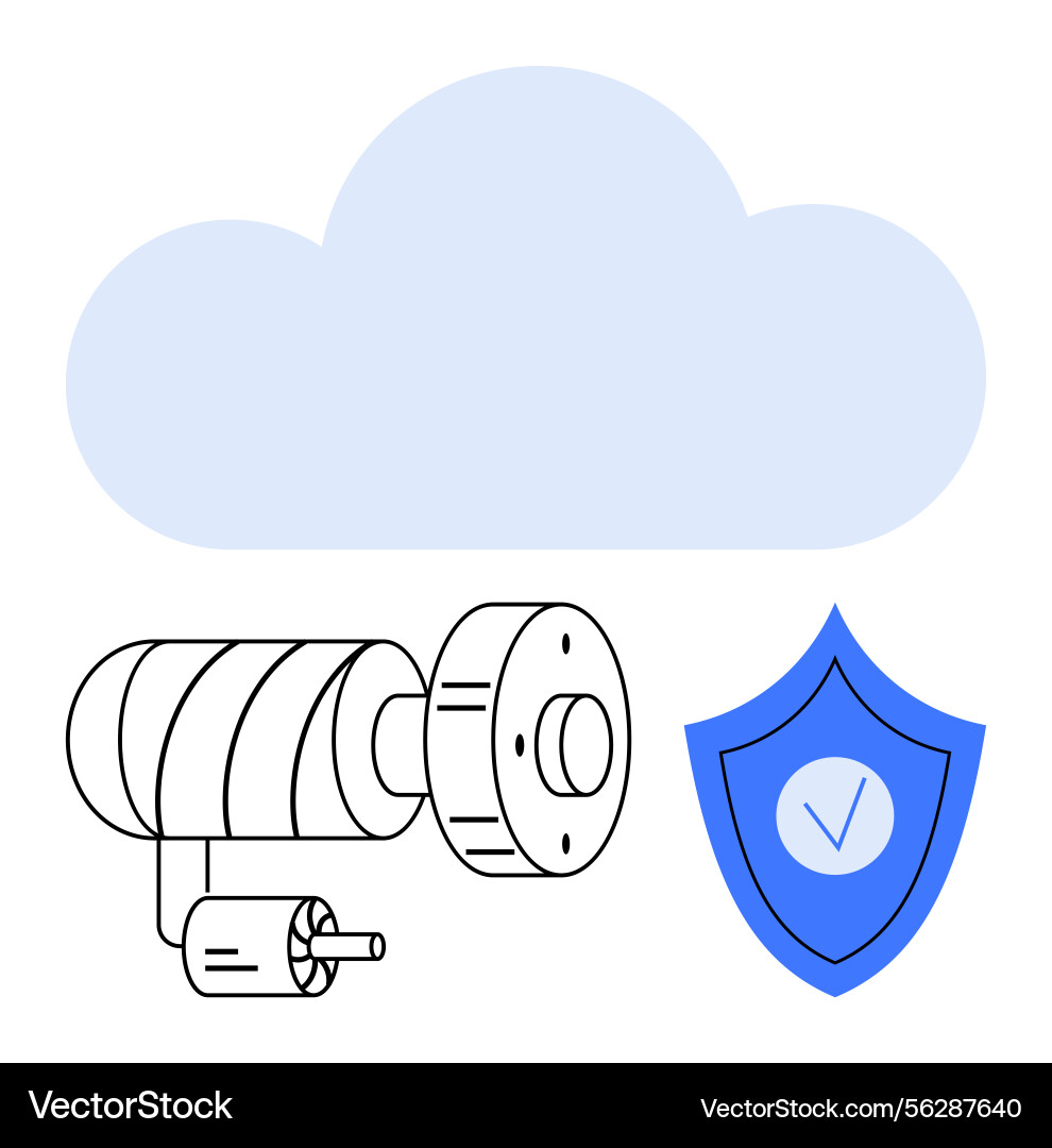 Cloud-based surveillance with camera and shield Cloud-based surveillance with camera and shield vector image