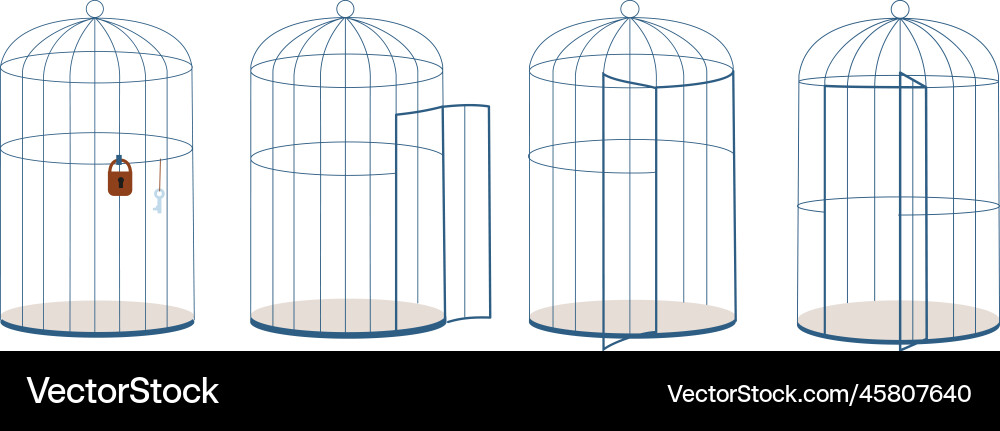 Open and Closed Cages with Key vector image