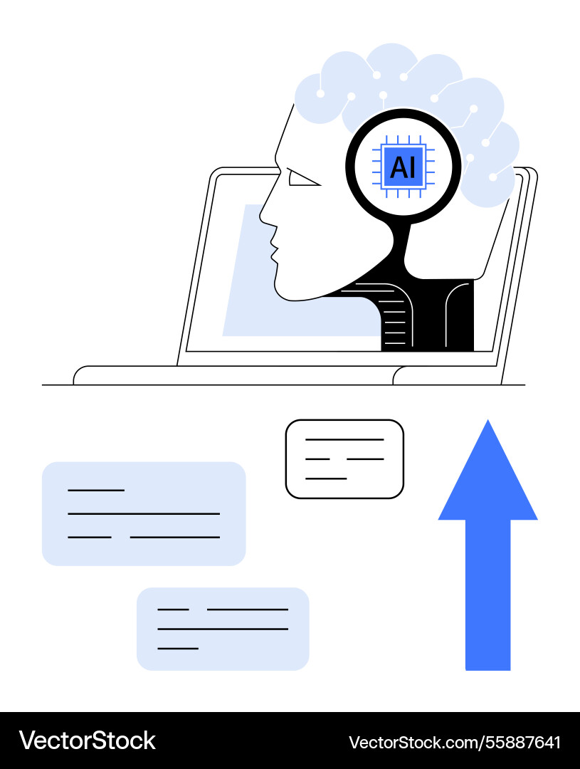 Artificial intelligence head with circuit inside vector image