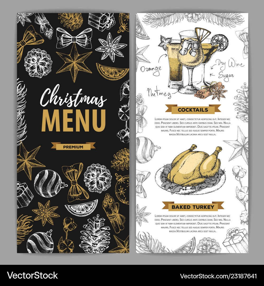 Hand drawing christmas holiday menu design Hand drawing christmas holiday menu design vector image