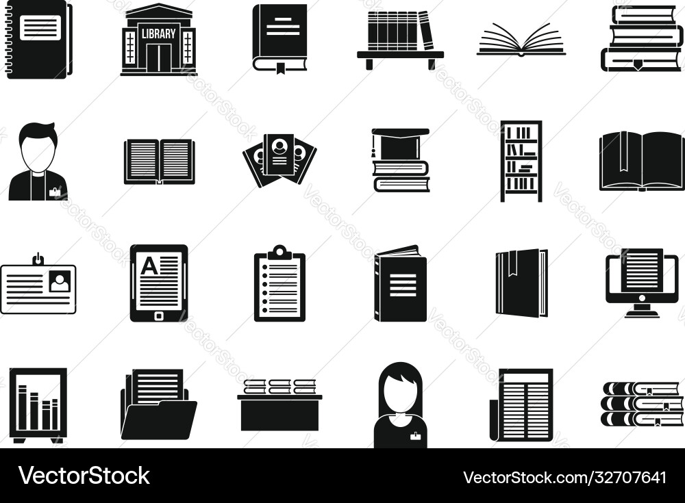 Library book icons set simple style Library book icons set simple style vector image