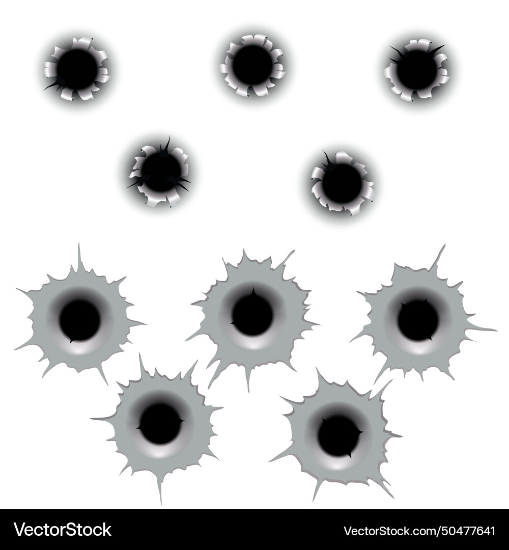 Metal bullet hole set input holes and output Metal bullet hole set input holes and output vector image