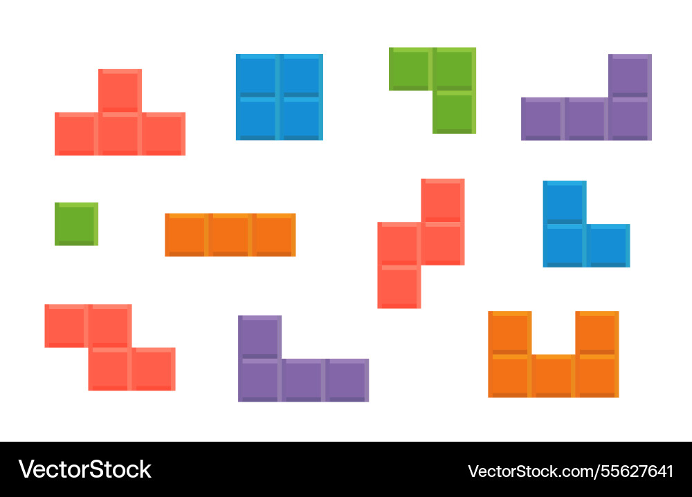 Set of tetris game blocks isolated on white backgr Set of tetris game blocks isolated on white backgr vector image