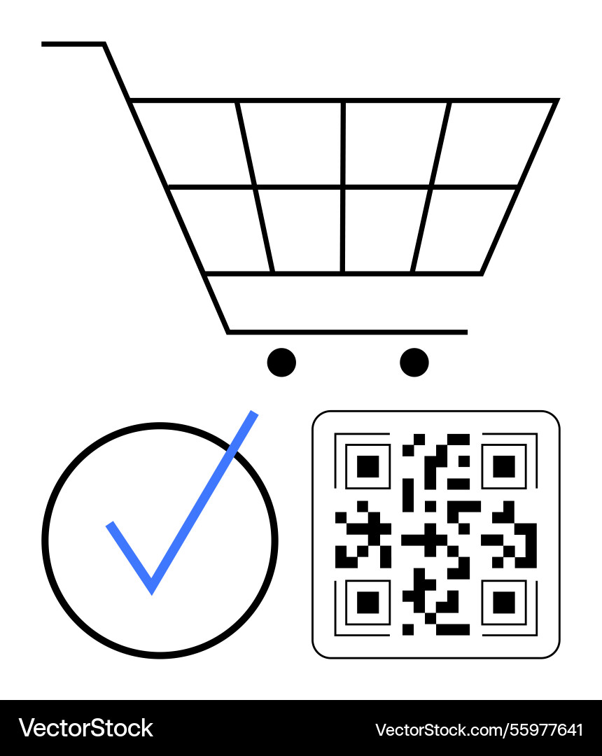 Shopping cart with qr code and check mark vector image