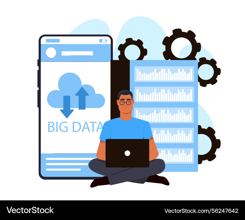 Big data analyst using laptop system Big data analyst using laptop system vector image